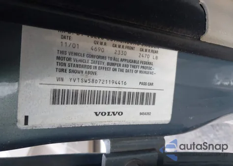 2002 Volvo V70 2.4T z USA, uszkodzony, nr VIN YV1SW58D721194416